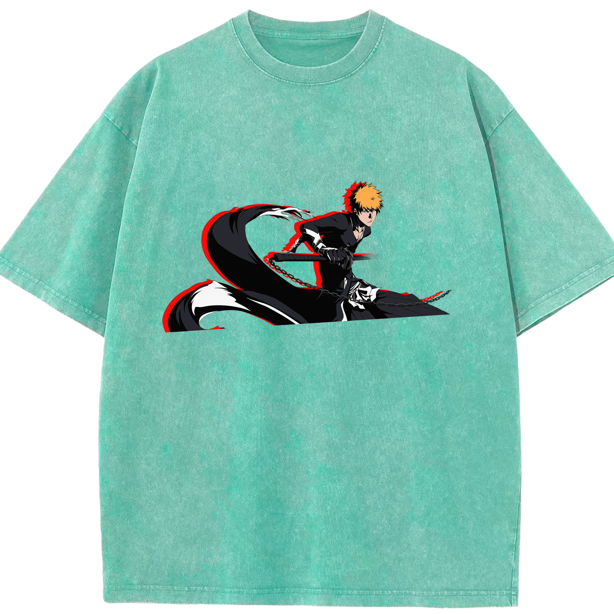 （画像用） ブリーチ 黒崎一護（くろさき いちご）BLEACH Kurosaki Ichigo 綿100% ヴィンテージ風 半袖Tシャツ（フロントプリント）